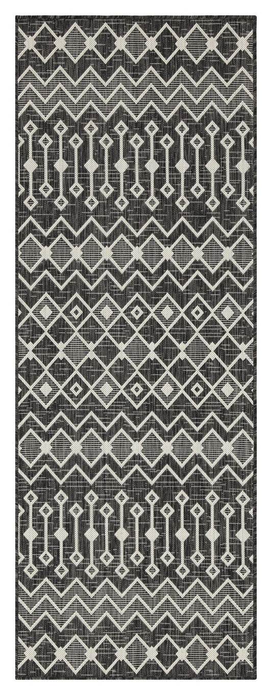Indoor/Outdoor Area Rug, 7 ft 3 in x 2 ft 7 in, Polypropylene, Stain-Resistant, Easy-Clean, Anthracite