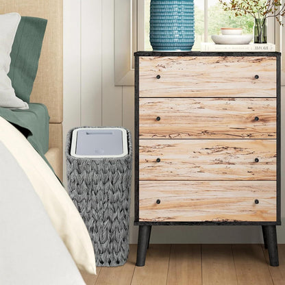 Bathroom Small Trash Can with Lid,2.6 Gallon Small Rattan Garbage Can with Press Top Lid,Double-Deck Slim Wicker Wastebasket Trash Can for Bathroom,Kitchen,Office,Living Room,Bedroom-Gray