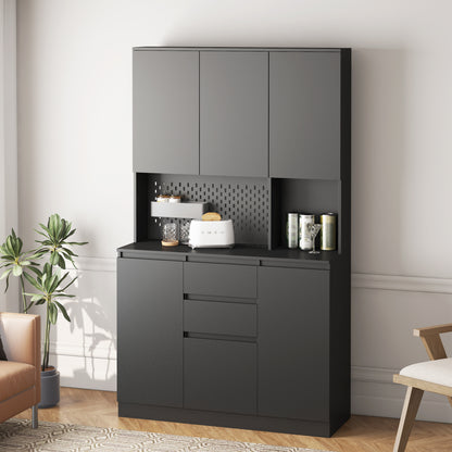 Elegant 74" Black Kitchen Pantry Cabinet with Versatile Storage Solutions, 6 Doors, 3 Shelves & 2 Drawers, Perfect for Kitchen, Laundry, or Craft Room