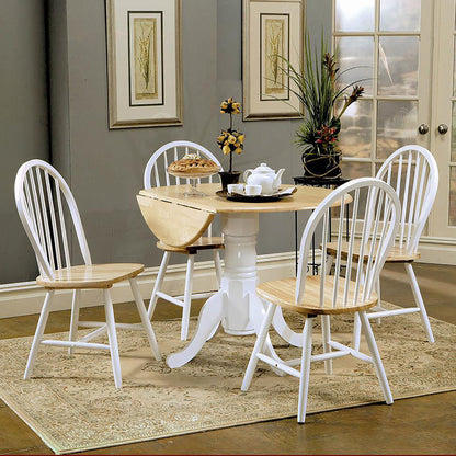 Round Dining Table With Drop Leaf Wood Brown and White