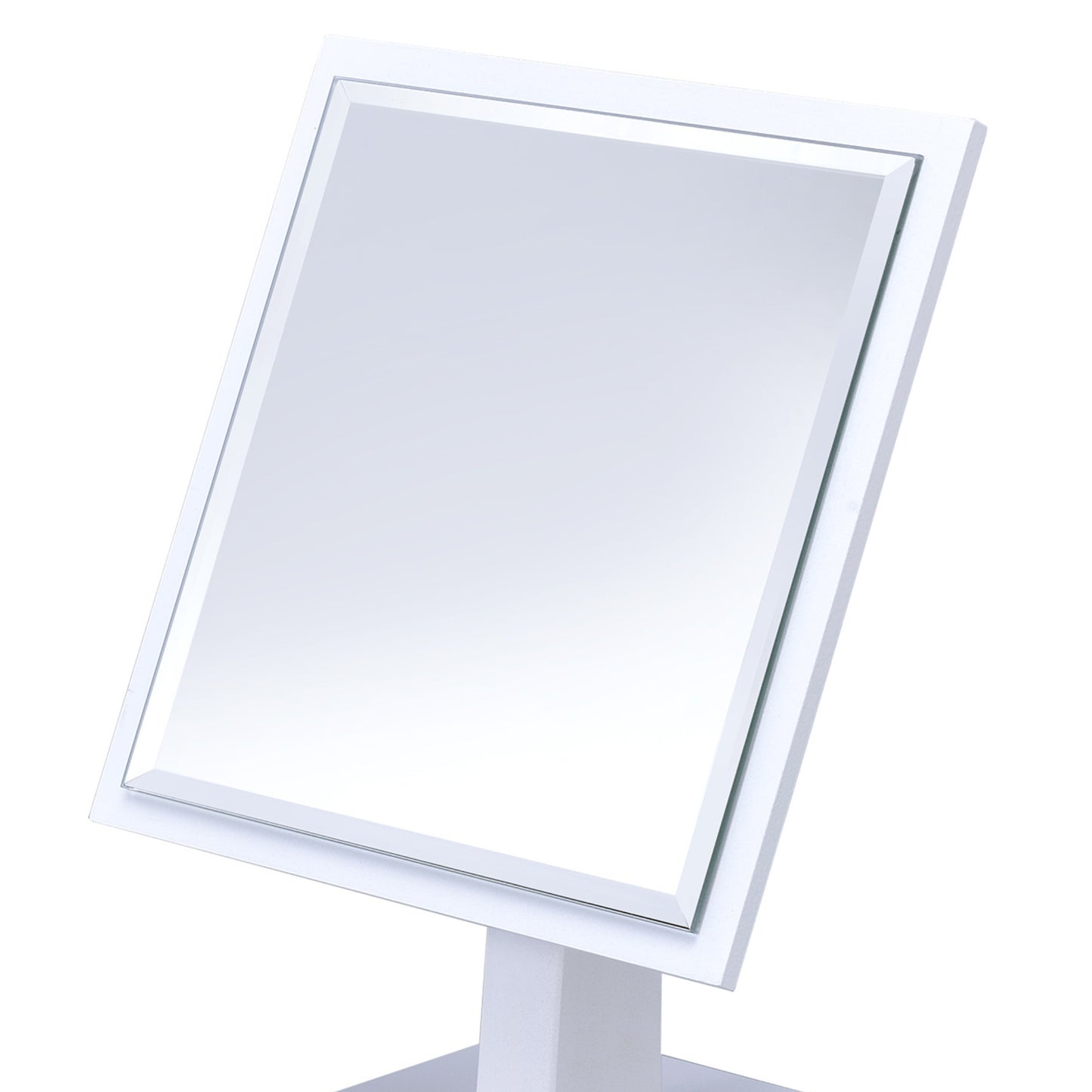 Elegant 9.5" White Finish Pedestal Make-Up Mirror with Polyresin and Wood Base