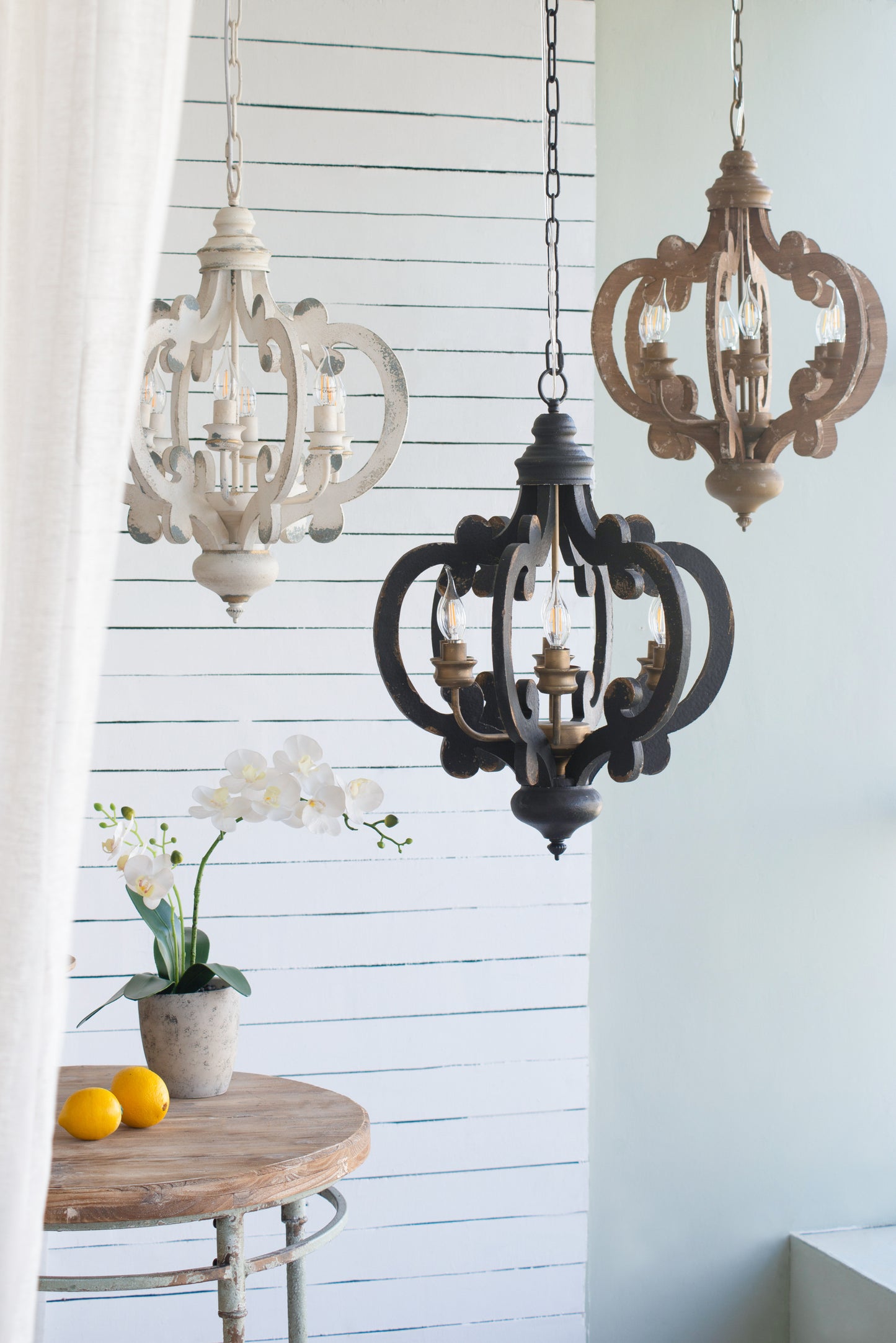 6-Light French Country Farmhouse Pendant Chandelier with 28in Chain for Kitchen antique black finish