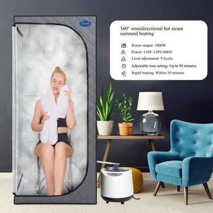 Full-Size Portable Steam Sauna Tent for Home Spa, 1000W, Fast Heating, Easy Assembly, FCC Certified, Grey
