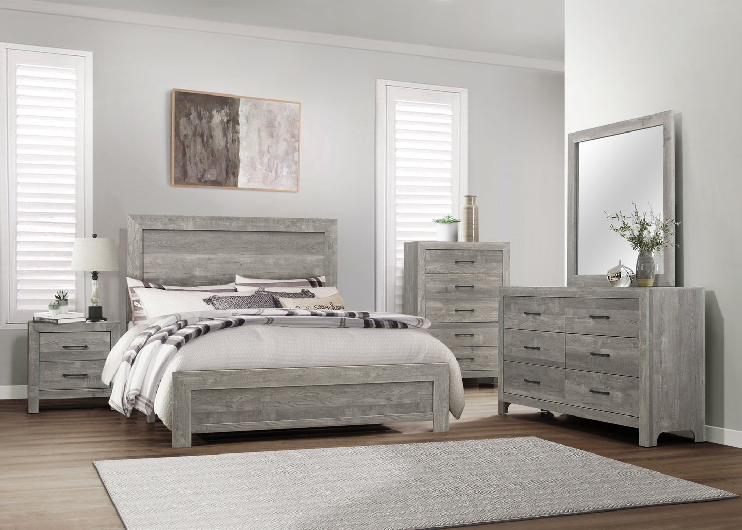 Rustic Gray Queen Size Bed with Headboard and Footboard for Modern Bedrooms