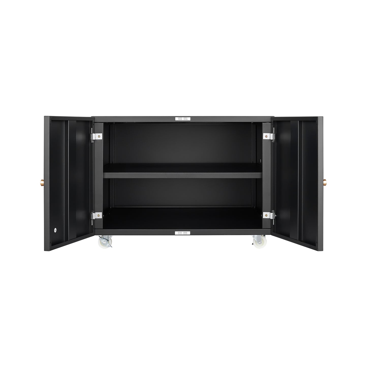 Mobile Black Steel Copier Cabinet with 2 Doors and Adjustable Storage