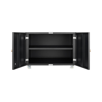 Mobile Black Steel Copier Cabinet with 2 Doors and Adjustable Storage