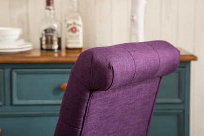 Solid Wood Tufted Parsons Dining Chair, Set of 2, 200 lb Capacity, Oak Finish, Polyester, Purple