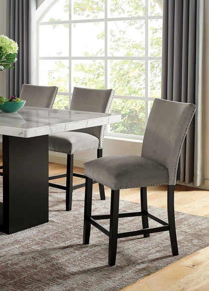 Attractive Set of 2pc Counter Height Chairs Dining Room Furniture Gray Flannelette Seat Nailhead Trim Kitchen Breakfast