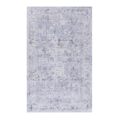 5x8 Machine-Washable Area Rug - Low-Pile, Non-Slip, Kid & Pet Friendly, Living & Dining Blue+Cream