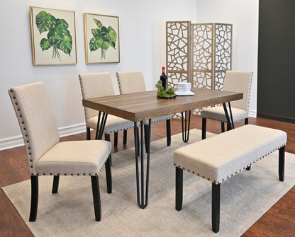 Six Piece Hairpin Dining Table Set With Chairs Bench Walnut