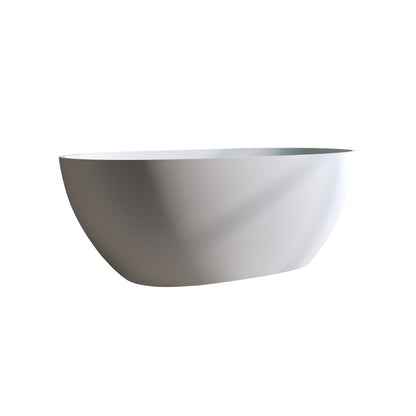 59'' Oval Matte White Solid Surface Freestanding Soaking Tub with Center Drain and Pop-up Drain System