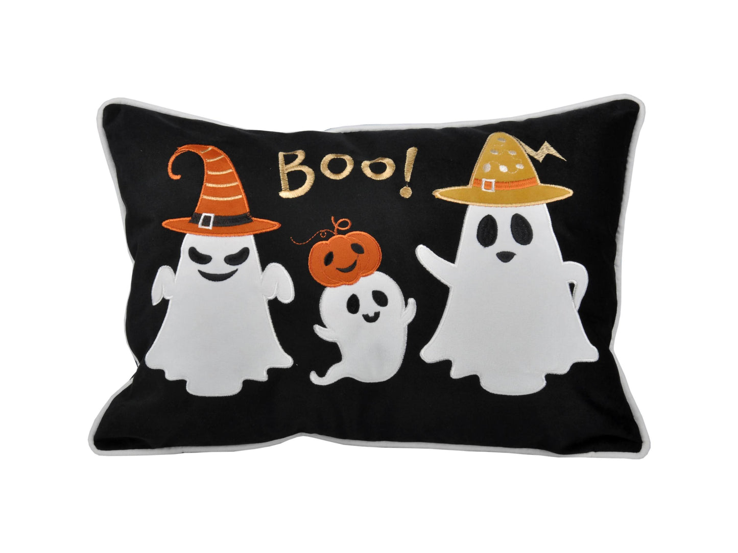 Halloween Ghost Velvet Throw Pillow 14x20 with Piped Edge, Includes Polyester Insert, Sofa Decor Black
