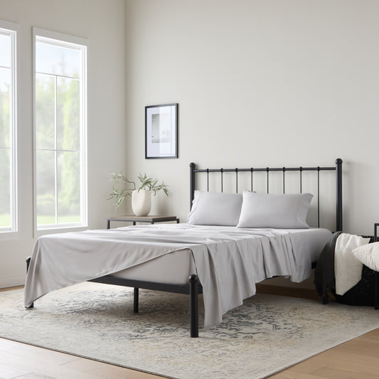 Bamboo Rayon-Polyester Sheet Set, King, Percale Weave, 90gsm, Deep 14in Pockets, Breathable Charcoal