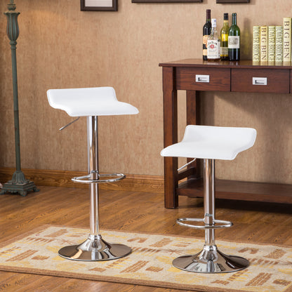 Adjustable Height Bar Table with Wood Top & Chrome Metal Frame, 2 Chrome Air Lift Swivel Stools, White
