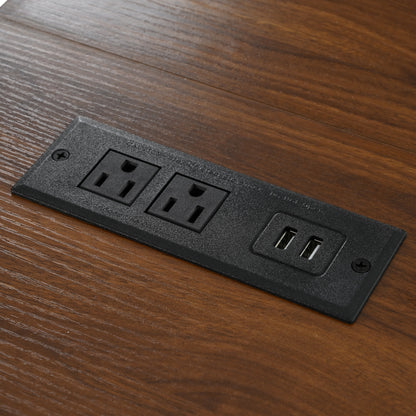 54.5" Rustic Farmhouse Kitchen Island with Power Outlet, Internal Storage, Drop Leaf, and Rolling Wheels for Home and Dining Room - Black