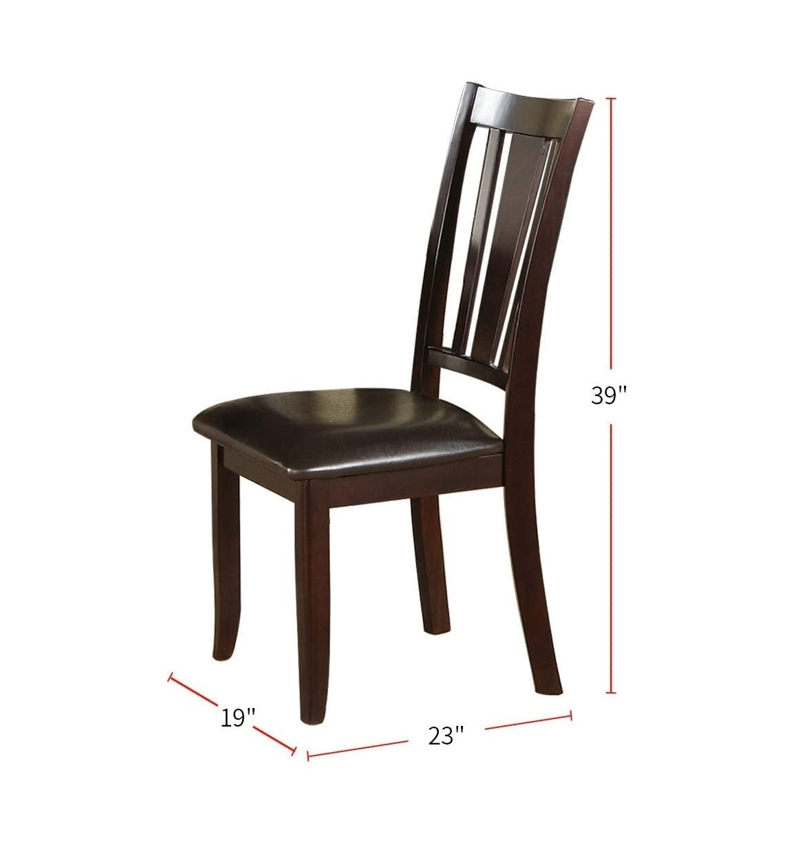 Set of 2 Contemporary Dining Chairs with Slat Back, Faux Leather Cushions, Easy Assembly Brown