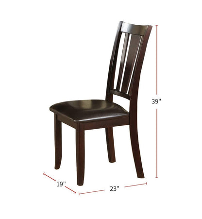 Set of 2 Contemporary Dining Chairs with Slat Back, Faux Leather Cushions, Easy Assembly Brown