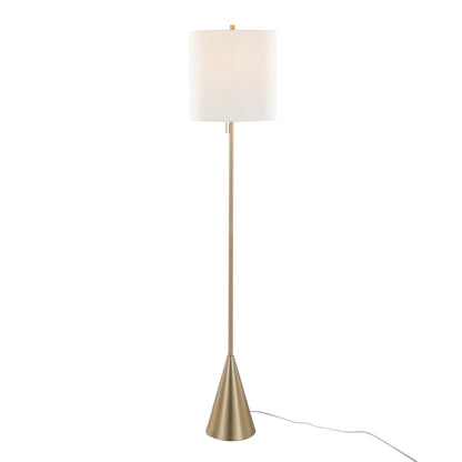 64-Inch Contemporary Cone Floor Lamp, Metal with White Linen Shade, Pull Chain, Indoor, UL Listed, Gold
