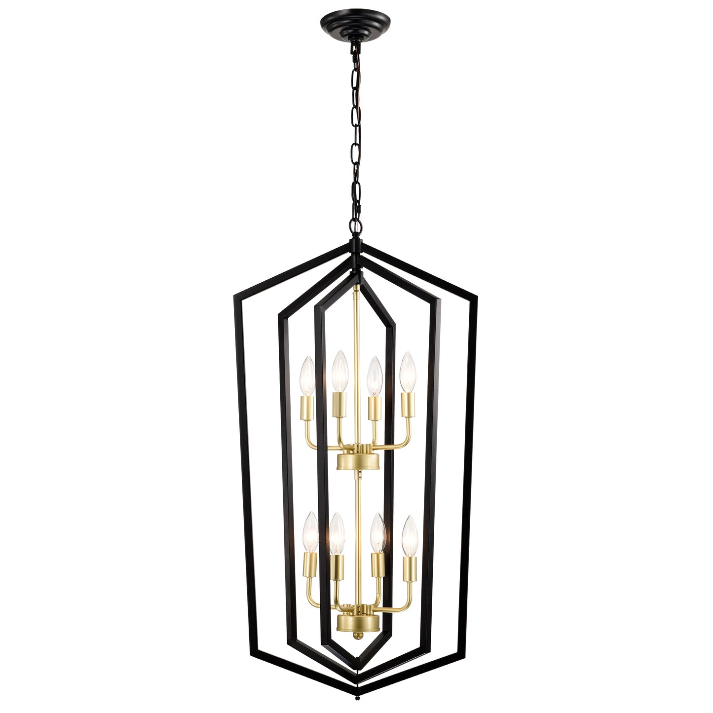 8-Light Lantern Farmhouse Pendant Chandelier for Kitchen Island & Dining, Metal E12 Sockets - Matte Black
