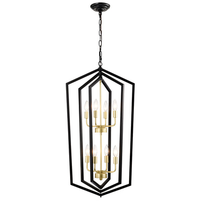 8-Light Lantern Farmhouse Pendant Chandelier for Kitchen Island & Dining, Metal E12 Sockets - Matte Black