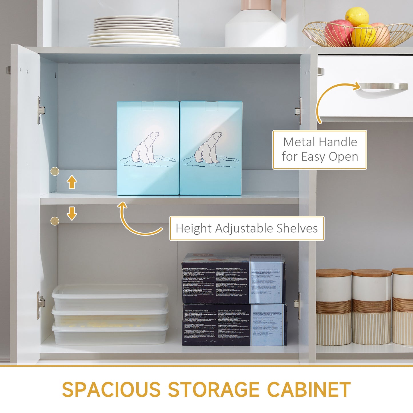 Elegant 71" White Freestanding Kitchen Buffet with Storage and Adjustable Shelves