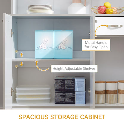 Elegant 71" White Freestanding Kitchen Buffet with Storage and Adjustable Shelves