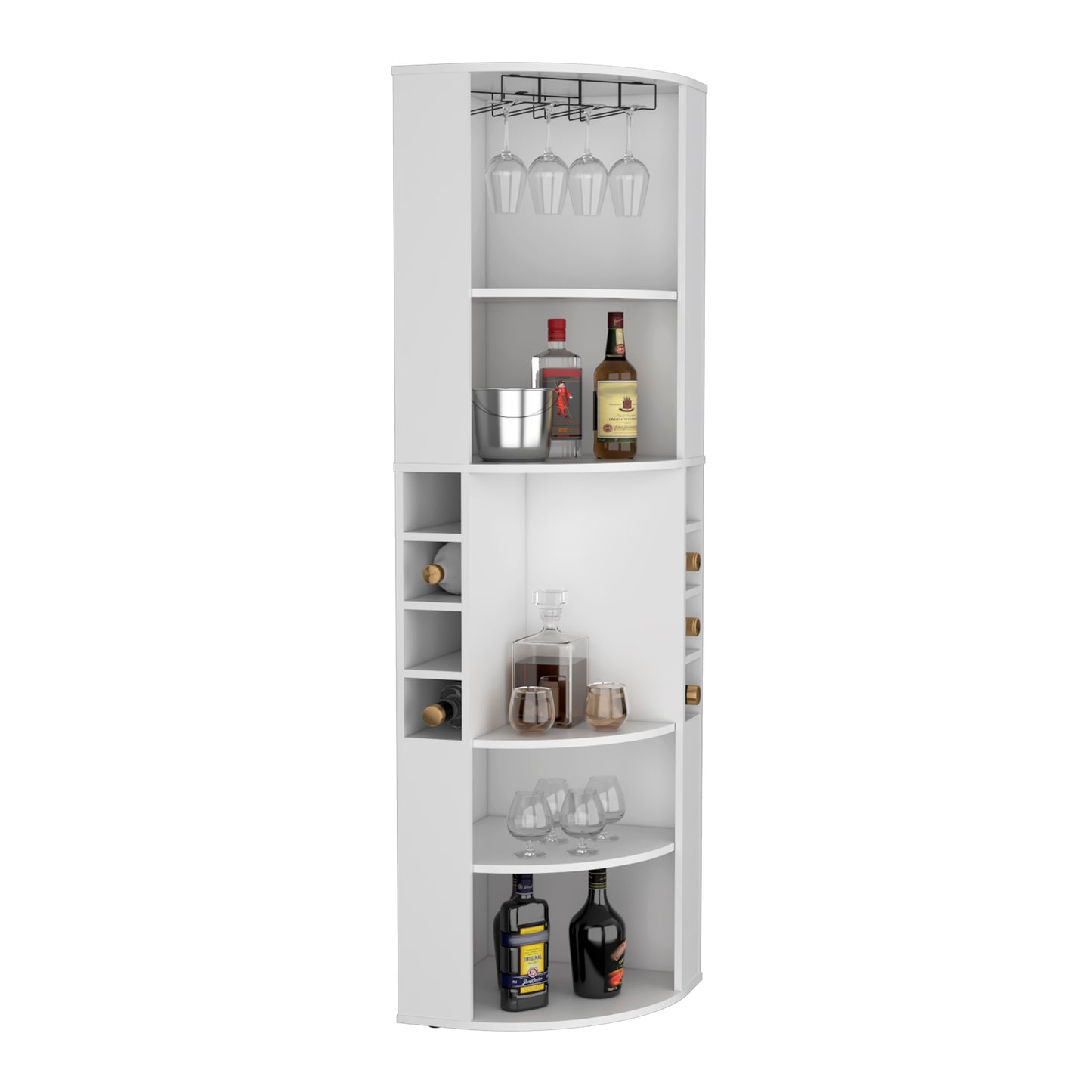 Modern White Corner Bar Cabinet With Five Shelves Storage