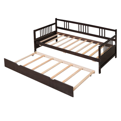 Espresso Twin Daybed with Trundle - Stylish Wood Frame for Space-Saving Comfort