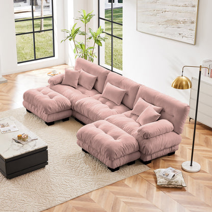 Modular U-Shaped Sectional Sofa with 2 Ottomans, Oversized Living Room Couch, Deep Seat, Chenille Upholstery Pink