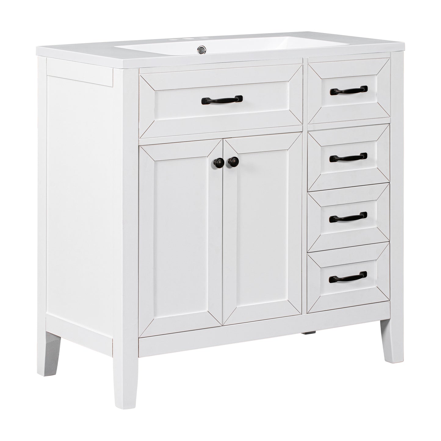 36-Inch White Freestanding Bathroom Vanity with Ceramic Sink and Storage Drawers