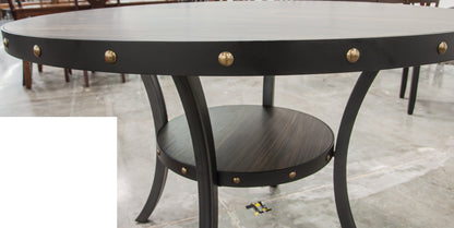 Round Dining Table With Nailhead Trim And Storage Natural