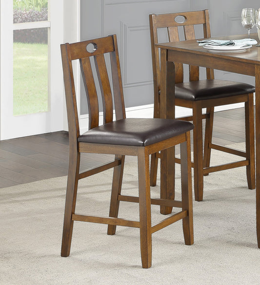 Counter Height Set 36In Table Padded 4 Chairs Brown Finish