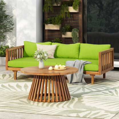 Acacia Wood Outdoor Patio Set With 3 Seater Daybed And Coffee Table Water Resistant Cushions For Garden Or Patio Green