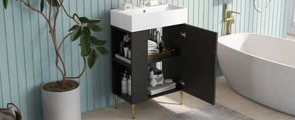 21.6" Modern Black Bathroom Vanity with Left Side Storage and Ceramic Sink
