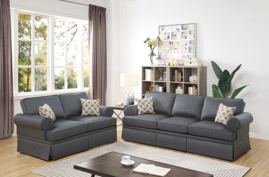 2-Piece Fabric Sofa Set with Loveseat, Rolled-Arm, Contemporary Living Room Furniture - Charcoal