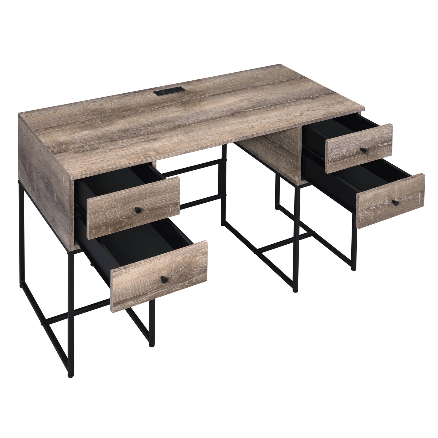 Modern Rustic Oak and Black 4-Drawer Office Desk