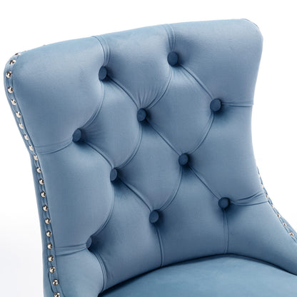 26 Inch Counter Height Bar Stools Set 2 Light Blue Velvet