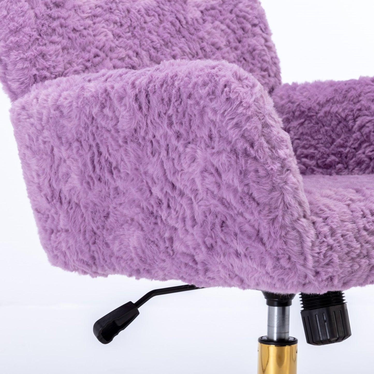 Violet Velvet Office Chair with Golden Base, Adjustable Swivel Design, Plush Artificial Alpaca Wool Upholstery, Ideal for Home and Vanity Use
