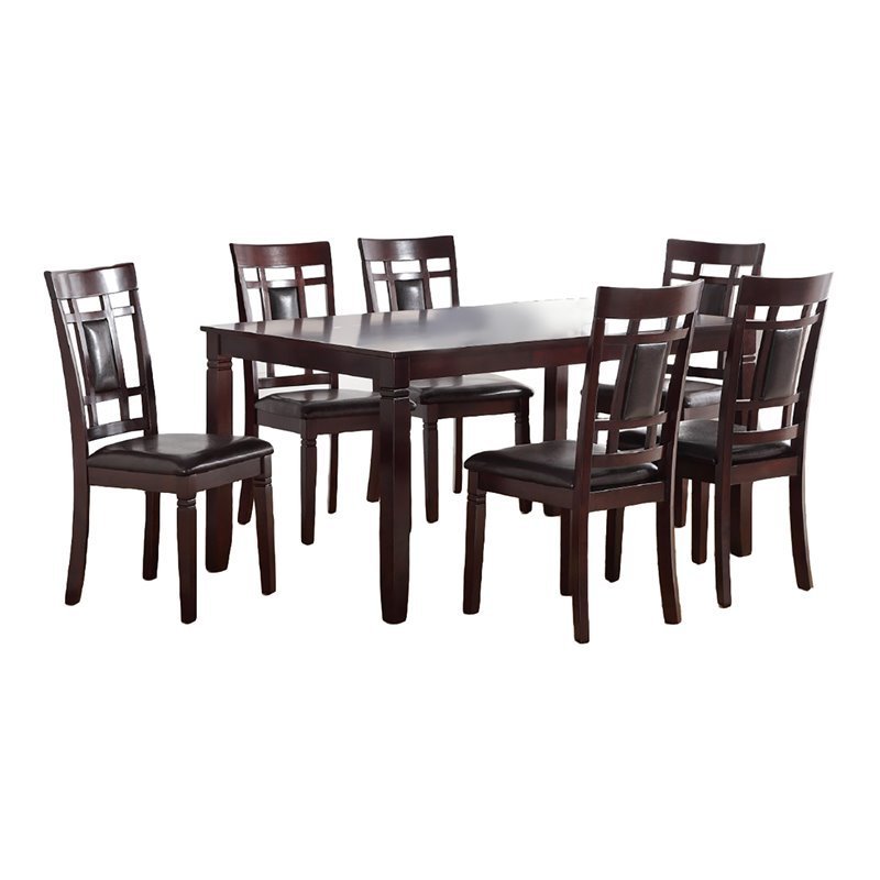 7 Piece Dining Set Table Chairs Eyelet Back Espresso