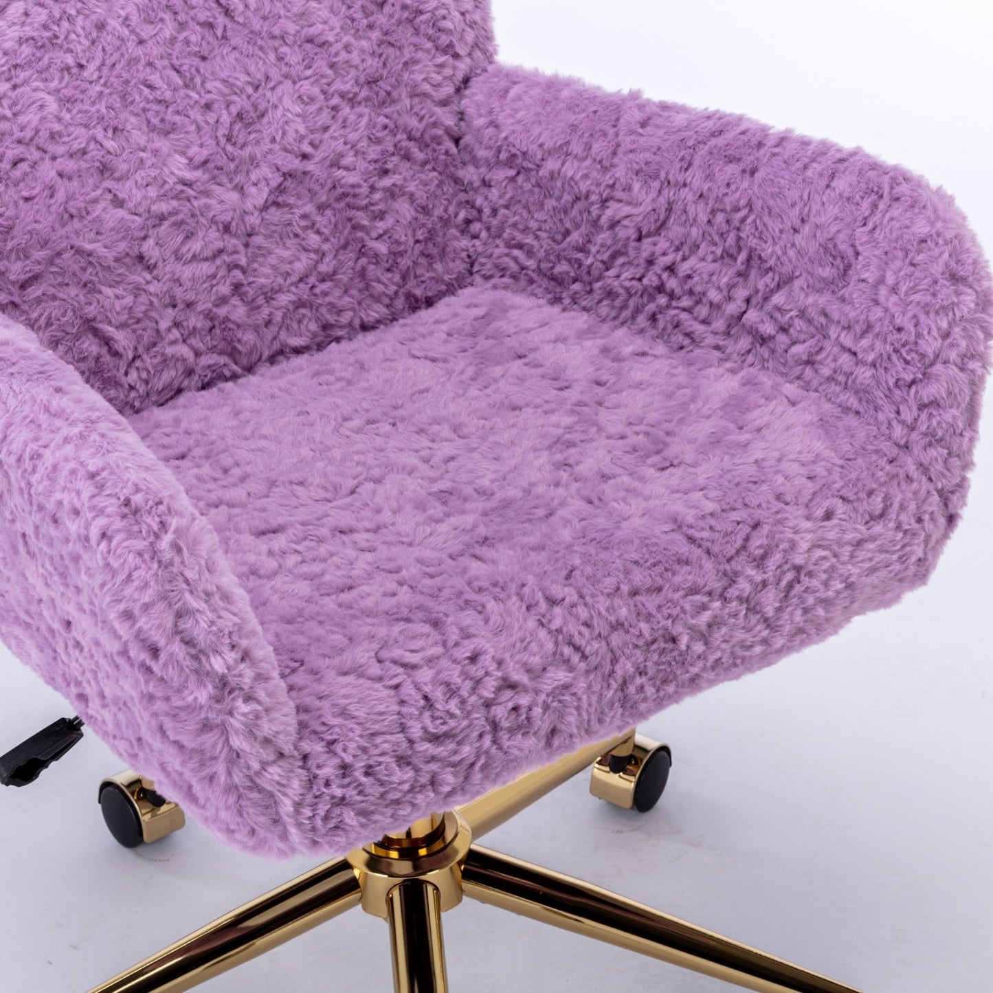 Violet Velvet Office Chair with Golden Base, Adjustable Swivel Design, Plush Artificial Alpaca Wool Upholstery, Ideal for Home and Vanity Use