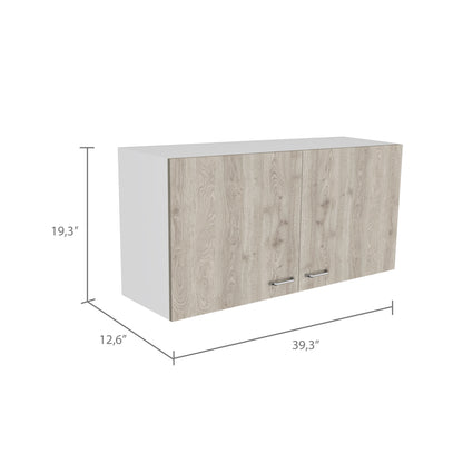 Contemporary Two-Door Oklahoma Wall Cabinet in White and Light Gray