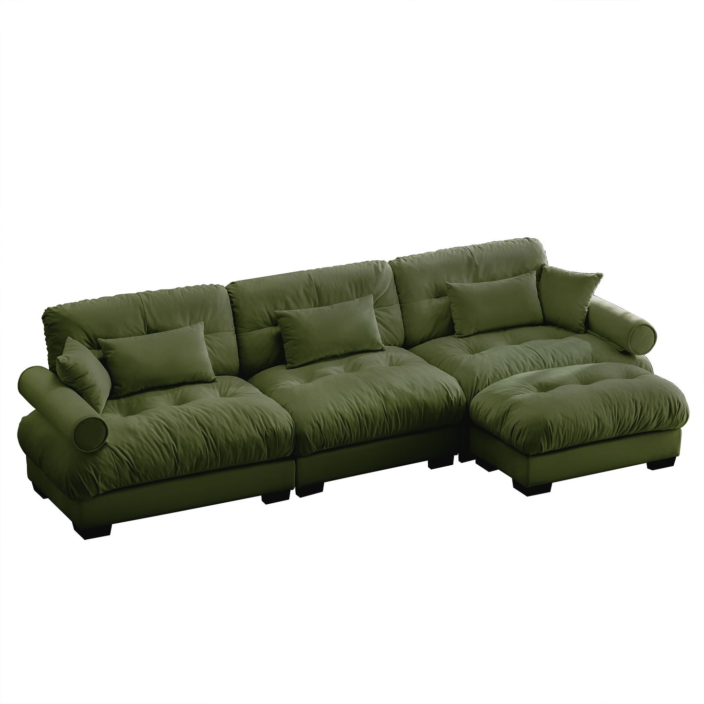 Oversized Modular Sectional Sofa with Movable Ottoman, 3-Seat Cushions, Velvet Upholstery Olive Green