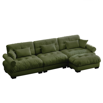 Oversized Modular Sectional Sofa with Movable Ottoman, 3-Seat Cushions, Velvet Upholstery Olive Green
