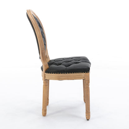 French Style Solid Wood Frame Dining Chairs Set of 2 with PU Leather, Nailhead Trim, Rubberwood, Black