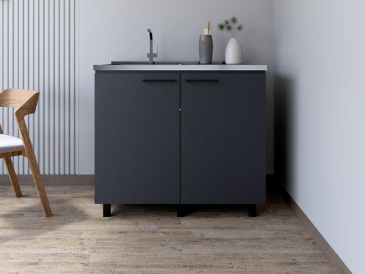 Black Utility Sink Storage Cabinet for Kitchen - Burwood Design