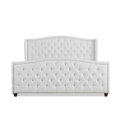 Marcella Luxe King Bed Set with Upholstered Shelter Headboard in Bright White