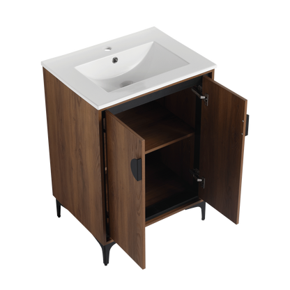 Modern 24-Inch Bathroom Vanity with Ceramic Sink, Stylish Storage Cabinet with Soft Closing Doors