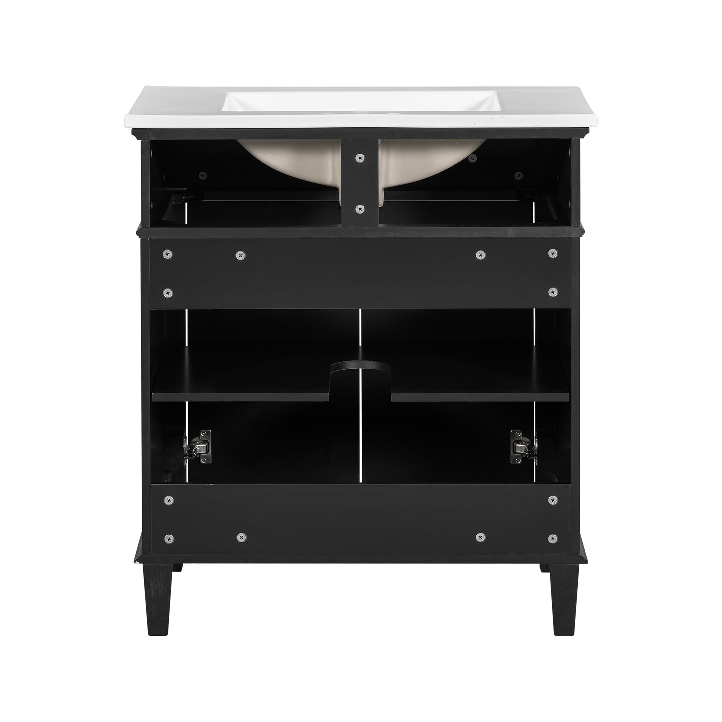 30-Inch Black Bathroom Vanity with Ceramic Sink, Soft-Close Doors, and Adjustable Storage Shelves