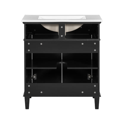 30-Inch Black Bathroom Vanity with Ceramic Sink, Soft-Close Doors, and Adjustable Storage Shelves