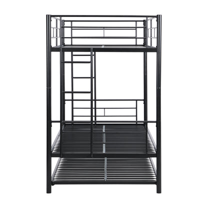 Black Metal Bunk Bed with Trundle for Space-Saving Comfort